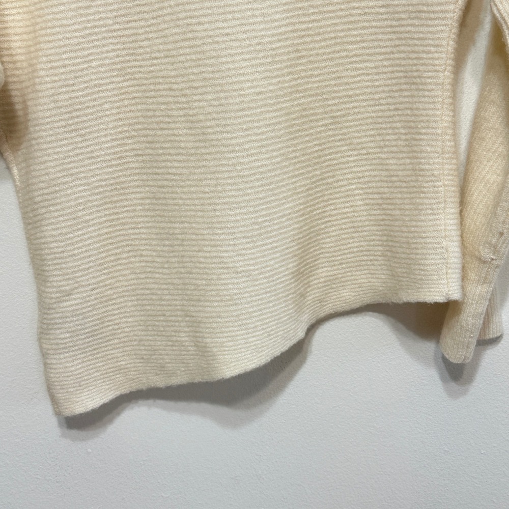 Intermix Asymmetrical Wool Cashmere Sweater Women P Cream Ribbed Knit *FLAW - Picture 9 of 11